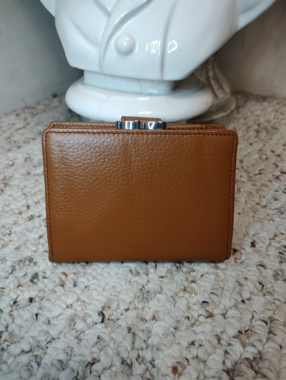 Identity Stronghold RFID Protected Tan Pebbled Leather Buckle Decorated Wallet
